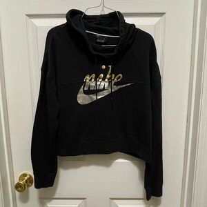 Nike Black Rally Clash cropped Hoodie with Metallic Logo